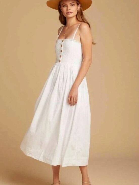 Free People Dresses & Skirts - ✨ NWT Free People "Lilah" White Pleated Tube Smocked Button Midi Dress Size XL ✨